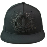 Pot Leaf Cannabis, 420, Mary Jane, Marijuana Leaf Logo Black Flat Bill Snapback Hat